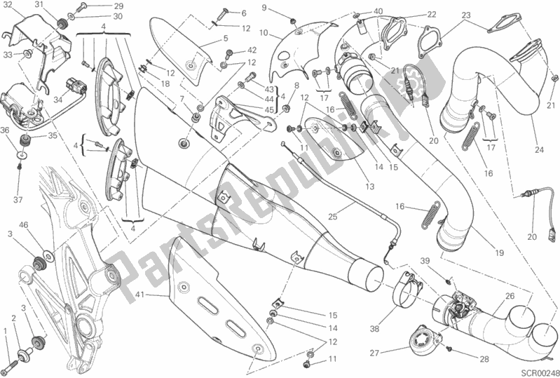 Alle onderdelen voor de Uitlaatsysteem van de Ducati Diavel Carbon FL USA 1200 2018